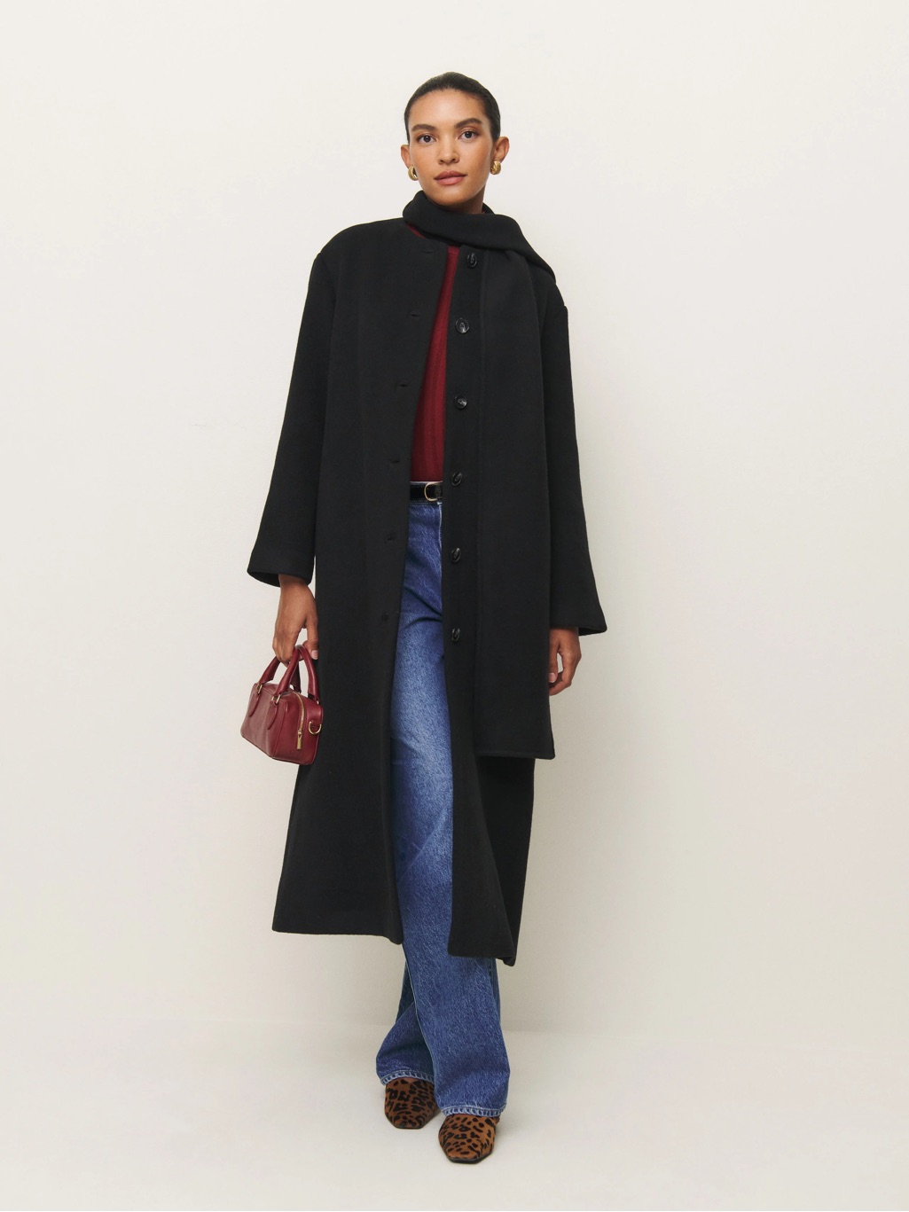 Reformation Black Long Button-Front Trench Coat